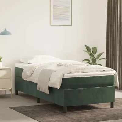 cadre de lit et matelas Vert foncé 80x200 cm Velours