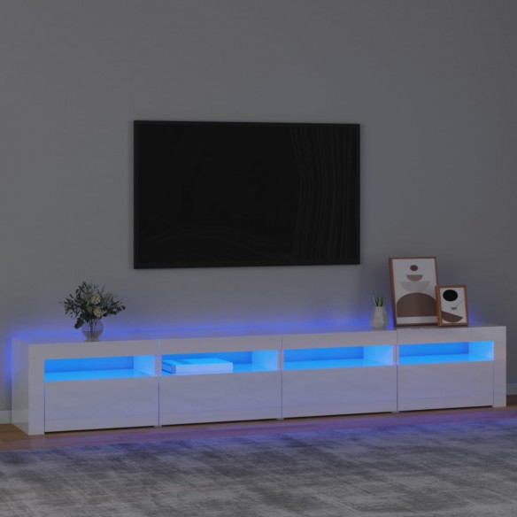 Meuble TV avec lumières LED Blanc brillant 240x35x40 cm