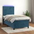 cadre de lit avec matelas et LED Bleu foncé 90x190cm