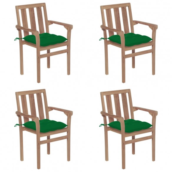 Chaises de jardin empilables avec coussins 4 pcs Teck solide