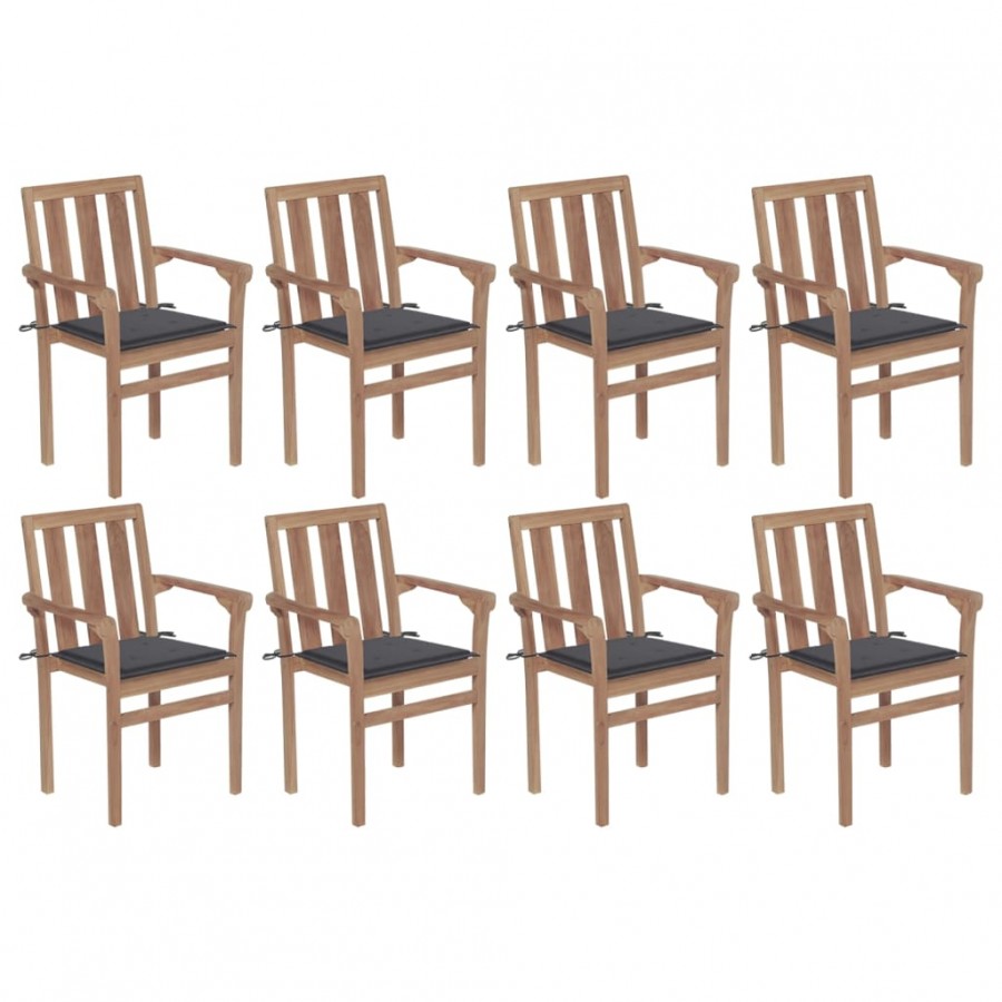 Chaises de jardin empilables avec coussins 8 pcs Teck solide