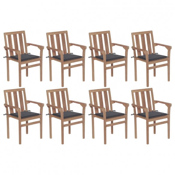 Chaises de jardin empilables avec coussins 8 pcs Teck solide