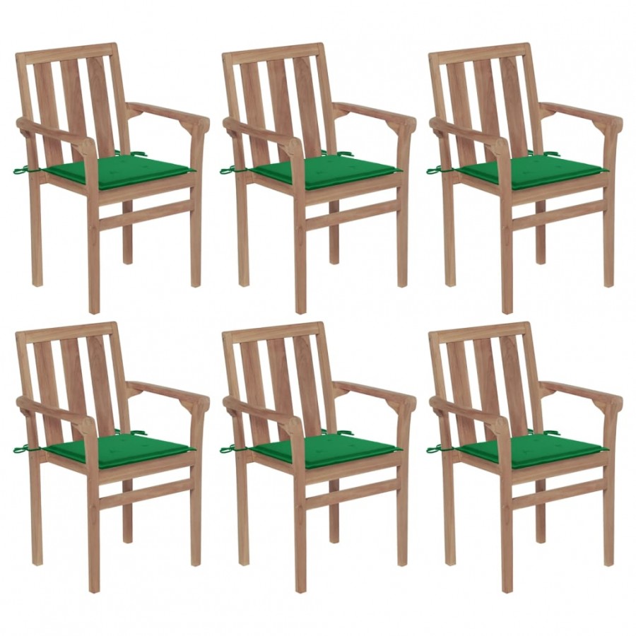 Chaises de jardin empilables avec coussins 6 pcs Teck solide