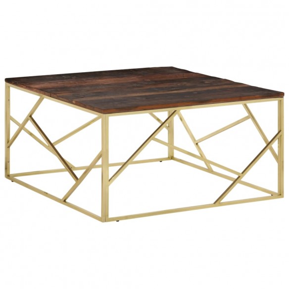 Table basse doré acier inoxydable et bois de mélèze massif