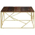 Table basse doré acier inoxydable et bois de mélèze massif