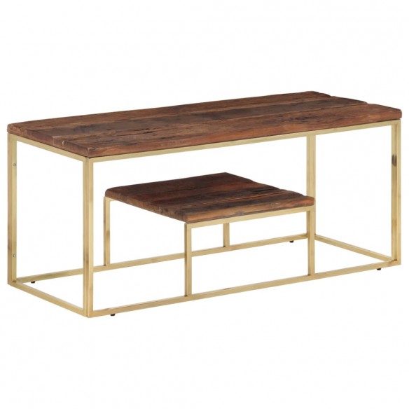 Table basse doré acier inoxydable et bois de mélèze massif