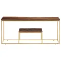 Table basse doré acier inoxydable et bois de mélèze massif