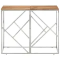 Table console argenté acier inoxydable et bois massif d'acacia