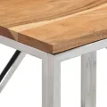 Table console argenté acier inoxydable et bois massif d'acacia