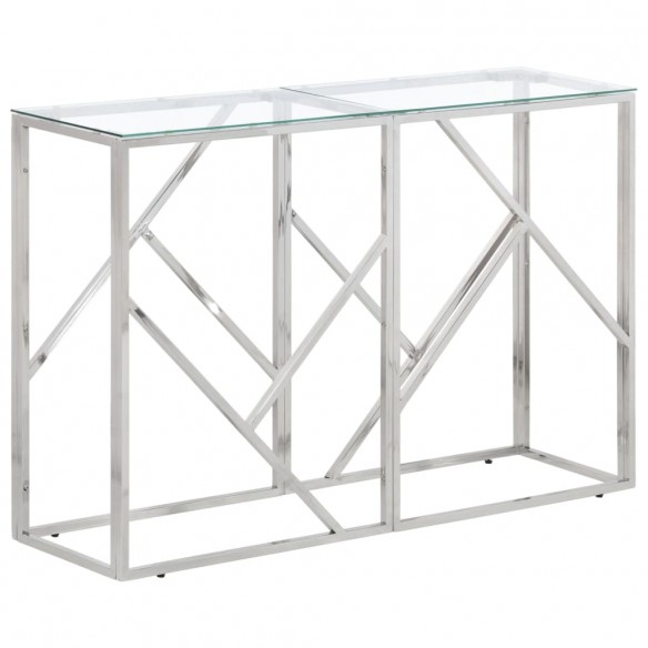 Table console argenté acier inoxydable et verre trempé