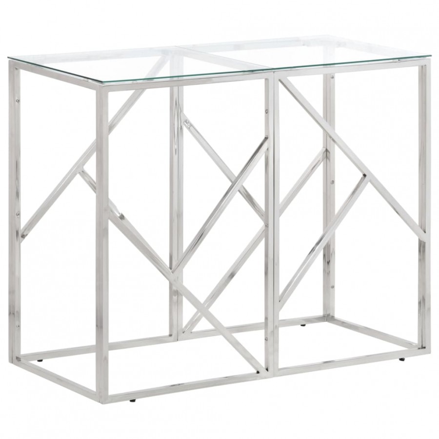 Table console argenté acier inoxydable et verre trempé