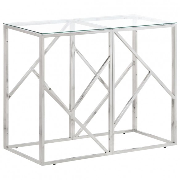 Table console argenté acier inoxydable et verre trempé