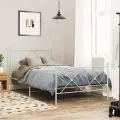 Cadre de lit métal avec tête de lit/pied de lit blanc 107x203cm
