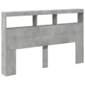 Armoire tête de lit avec LED gris béton 160x17x102 cm