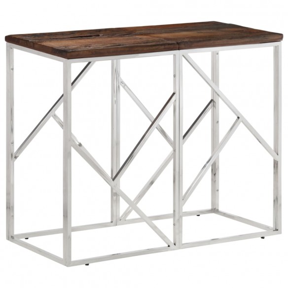 Table console argenté acier inoxydable et bois de mélèze massif