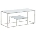 Table basse argenté acier inoxydable et verre trempé
