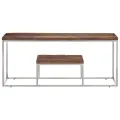 Table basse argenté acier inoxydable et bois de mélèze massif