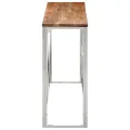 Table console argenté acier inoxydable et bois massif d'acacia