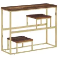 Table console doré acier inoxydable et bois de mélèze massif
