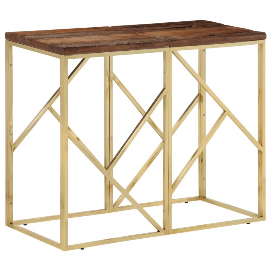 Table console doré acier inoxydable et bois de mélèze massif