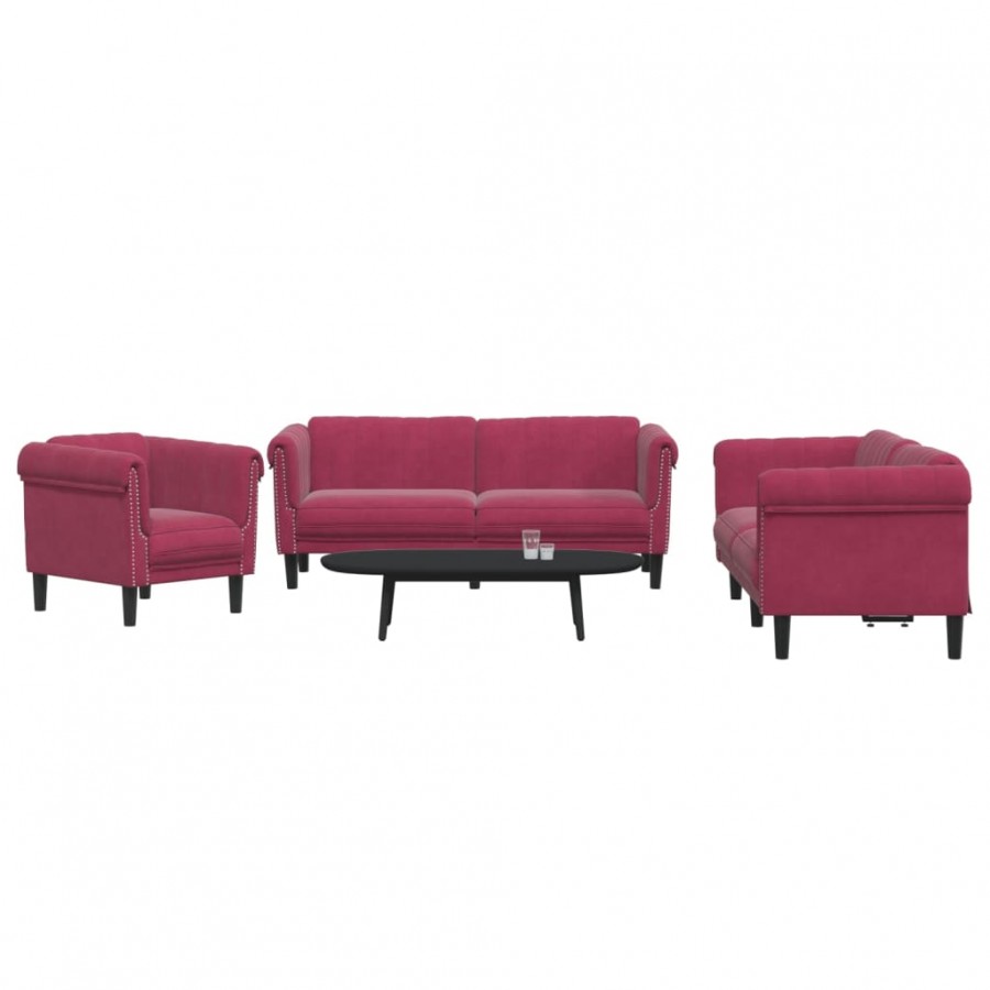 Ensemble de canapés 3 pcs rouge bordeaux velours