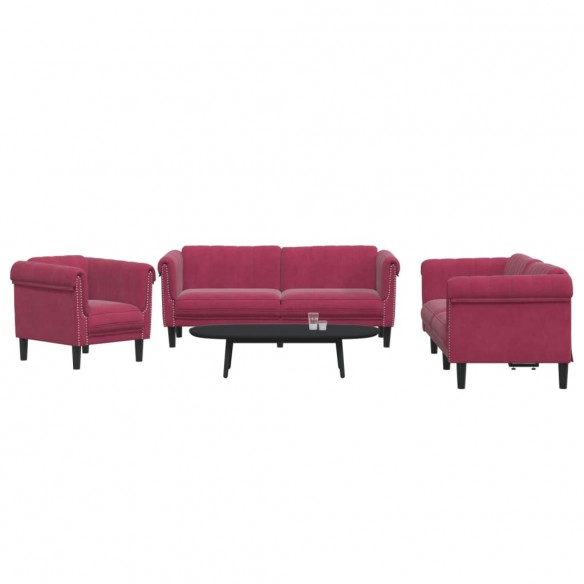 Ensemble de canapés 3 pcs rouge bordeaux velours