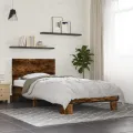 Cadre de lit chêne fumé 100x200 cm bois d'ingénierie et métal