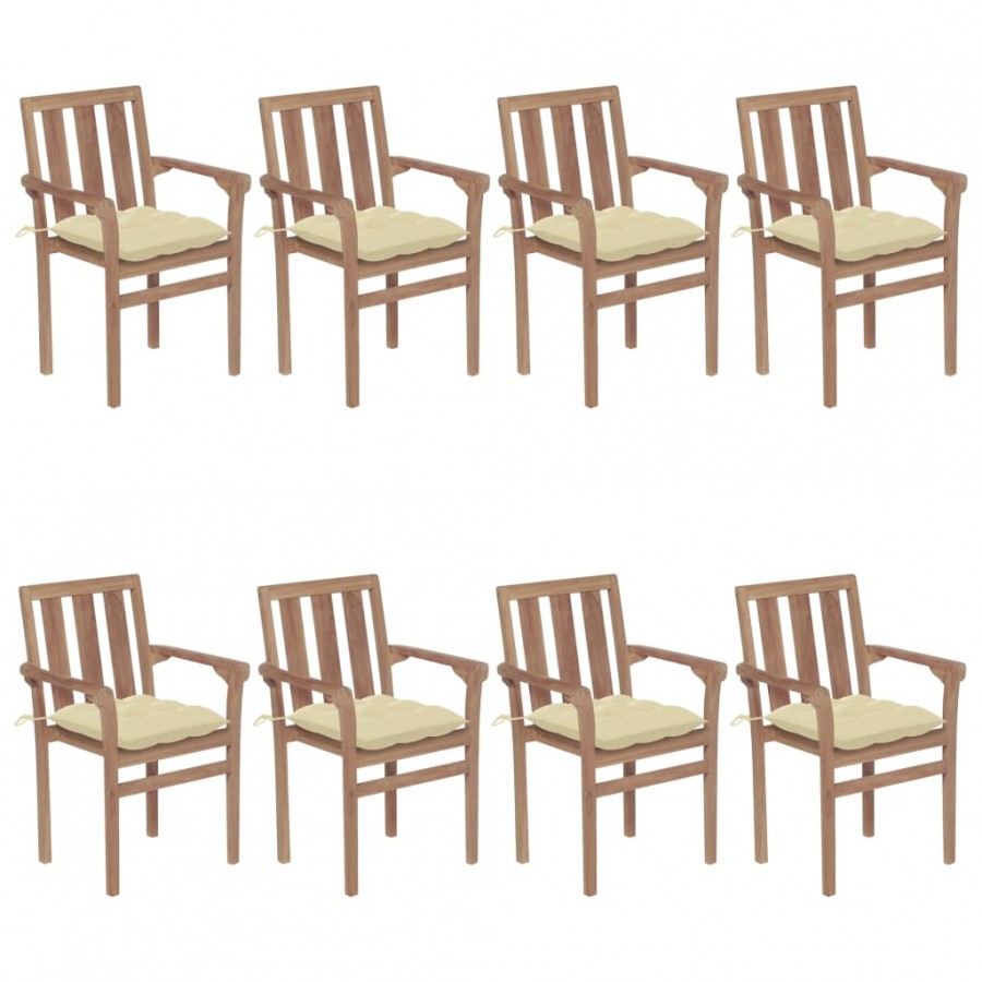 Chaises de jardin empilables avec coussins 8 pcs Teck solide