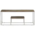 Table basse argenté acier inoxydable/bois massif récupération