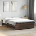 Cadre de lit chêne marron 135x190 cm bois d'ingénierie et métal
