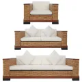 Ensemble de canapés 3 pcs avec coussins Marron Rotin naturel