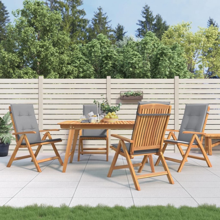 Chaises de jardin inclinables 4pcs et coussins bois massif teck