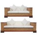 Ensemble de canapés 2 pcs avec coussins Marron Rotin naturel