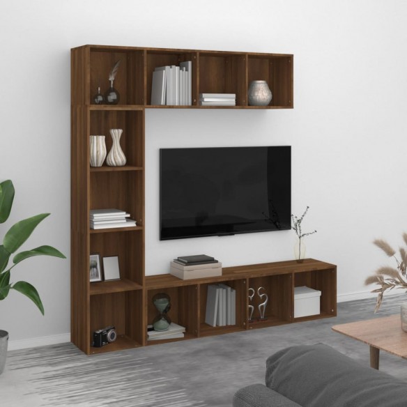 Ensemble bibliothèque/meuble TV 3 pcs Chêne marron 180x30x180cm