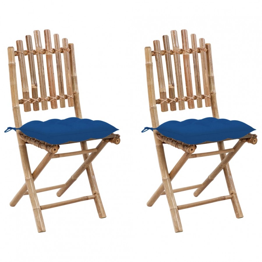 Chaises pliables de jardin 2 pcs avec coussins Bambou