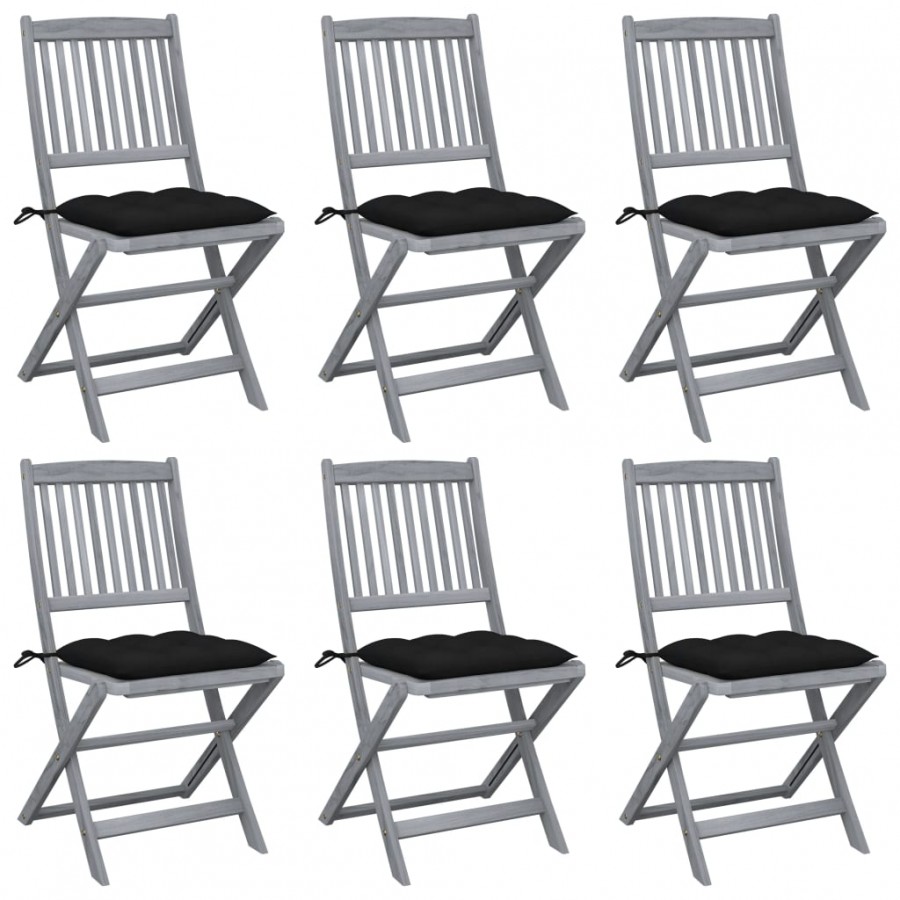 Chaises pliables d'extérieur 6 pcs avec coussins Bois d'acacia