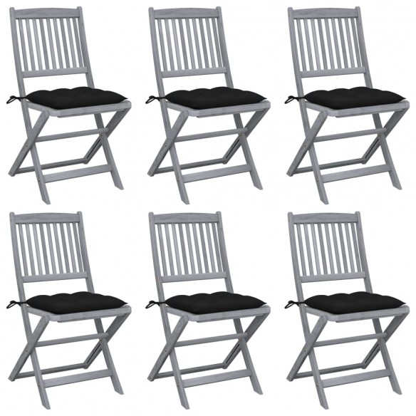 Chaises pliables d'extérieur 6 pcs avec coussins Bois d'acacia