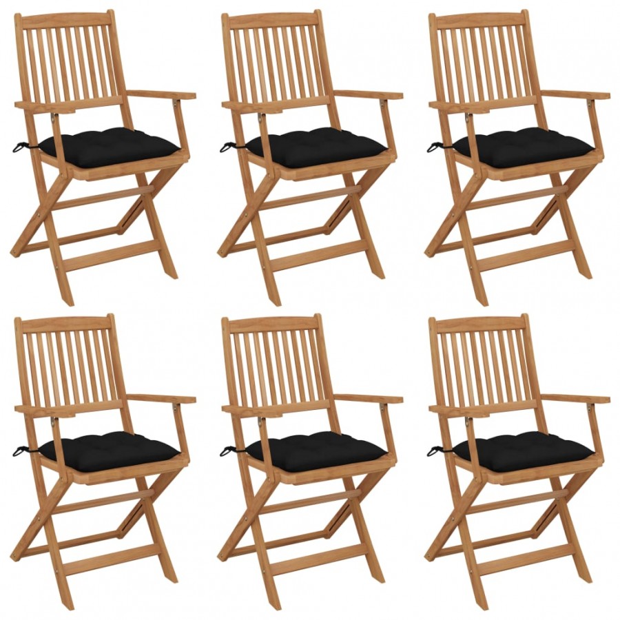 Chaises pliables de jardin 6 pcs avec coussins Bois d'acacia