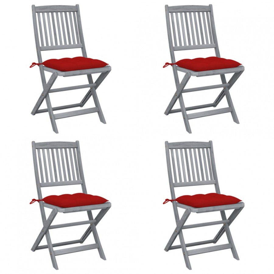 Chaises pliables d'extérieur 4 pcs avec coussins Bois d'acacia