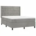 cadre de lit et matelas Gris clair 140x200cm Velours
