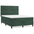cadre de lit et matelas Vert foncé 140x190cm Velours
