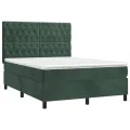 cadre de lit et matelas Vert foncé 140x190cm Velours