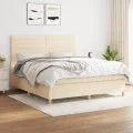cadre de lit avec matelas Crème 160x200 cm Tissu
