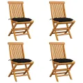 Chaises de jardin avec coussins noir 4 pcs Bois de teck massif