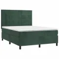 cadre de lit et matelas Vert foncé 140x190cm Velours