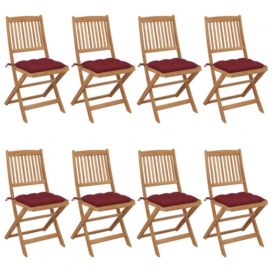 Chaises pliables de jardin 8 pcs avec coussins Bois d'acacia