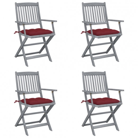 Chaises pliables d'extérieur 4 pcs avec coussins Bois d'acacia