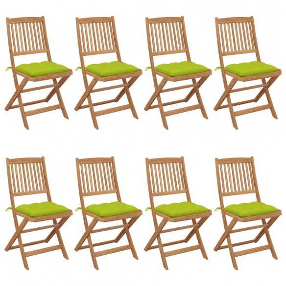 Chaises pliables de jardin 8 pcs avec coussins Bois d'acacia