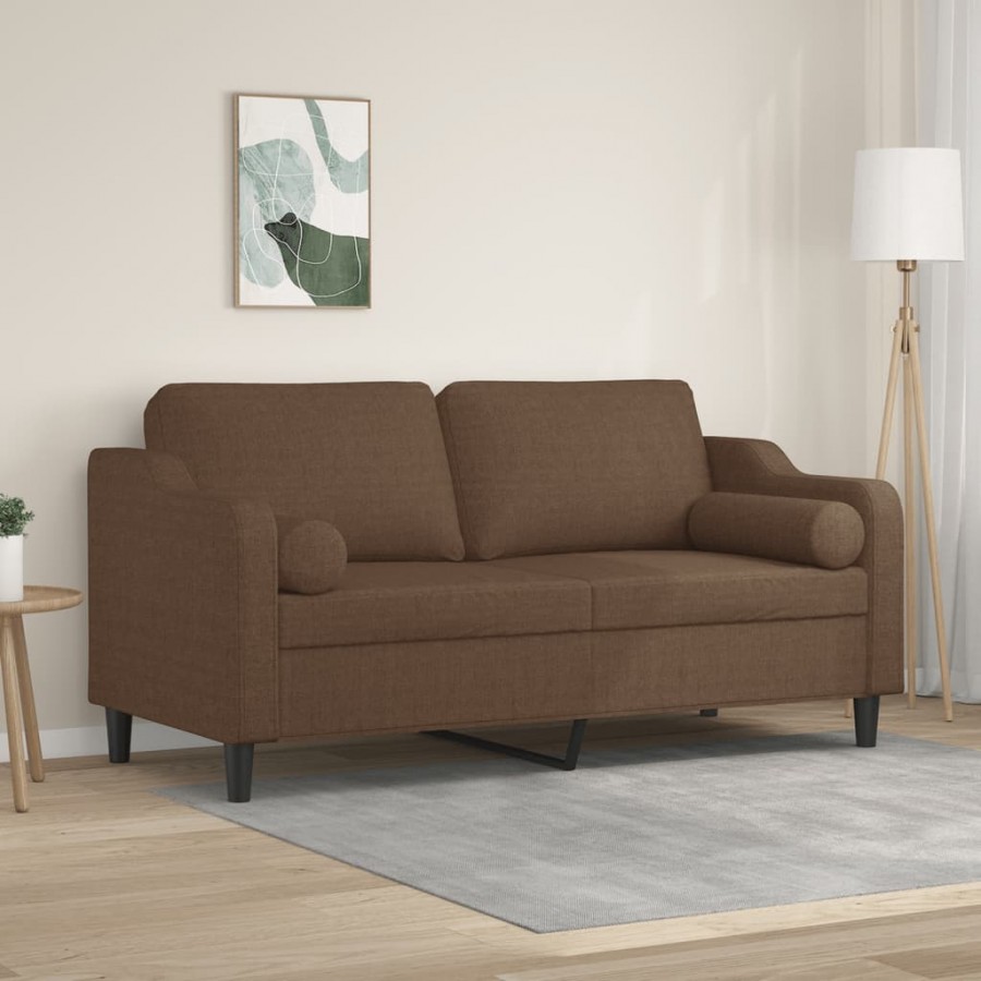 Canapé 2 places avec oreillers décoratifs marron 140 cm tissu