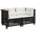 Canapés d'angle de jardin et coussins 2 pcs noir résine tressée